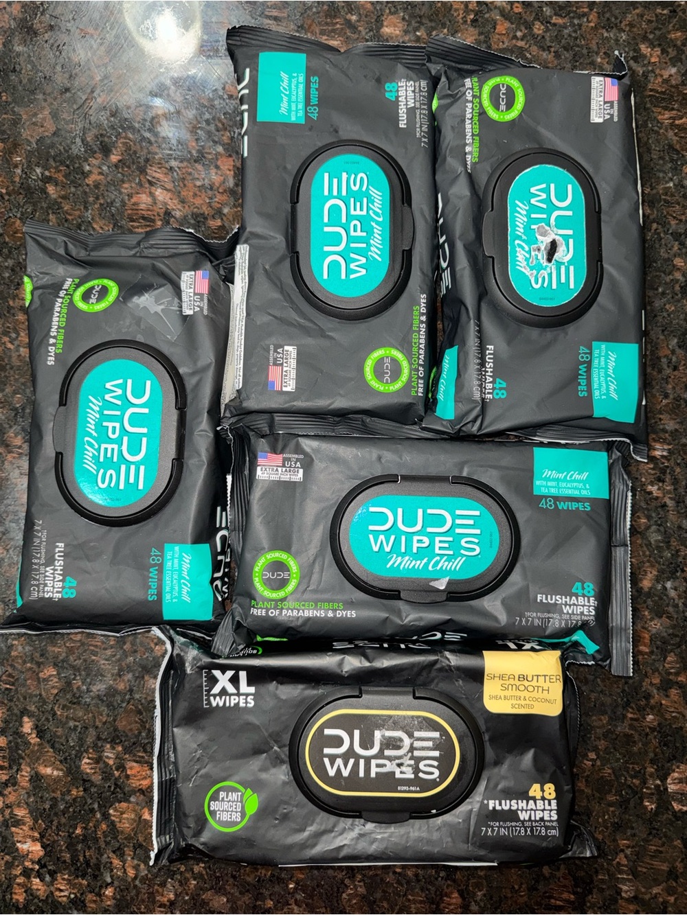 Dude Wipes Flushable Wipes Lot of 5 Mint Chill & Shea Butter Smooth 48ct Packs